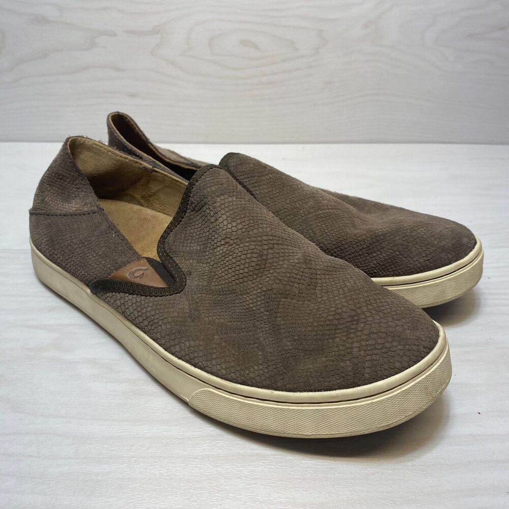 OluKai Pehuea Sneakers Women's Size 10 Brown Snake Print Comfort Walking Slip On